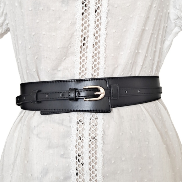 Corset Fake with Details Hem Belt Two-piece Black Asymmetrical Shirt Buckle main image 0